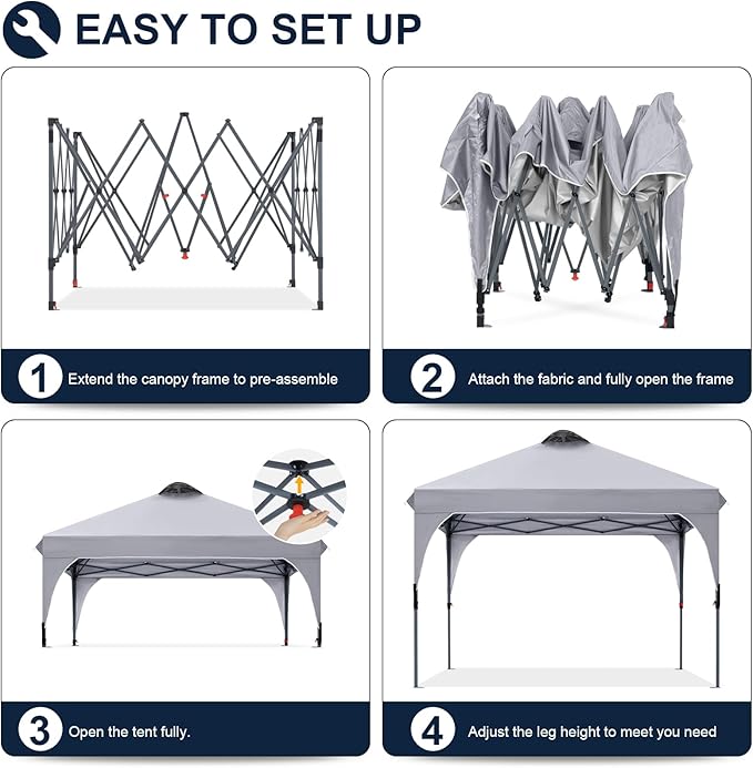 COOSHADE Pop Up Canopy Tent, 10x10 Easy Setup Instant Canopy Sun Shelter Beach Tent, Portable Sports, Grey