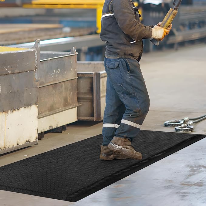Nisorpa Anti Fatigue Mats Industrial 2' x 7' Ergonomic Standing Mat 15/16" Extra Thick Cushioned Shop Floor Mats Kitchen Mats Heavy Duty Commercial Diamond Plate Support for Leg & Back Pain, Black