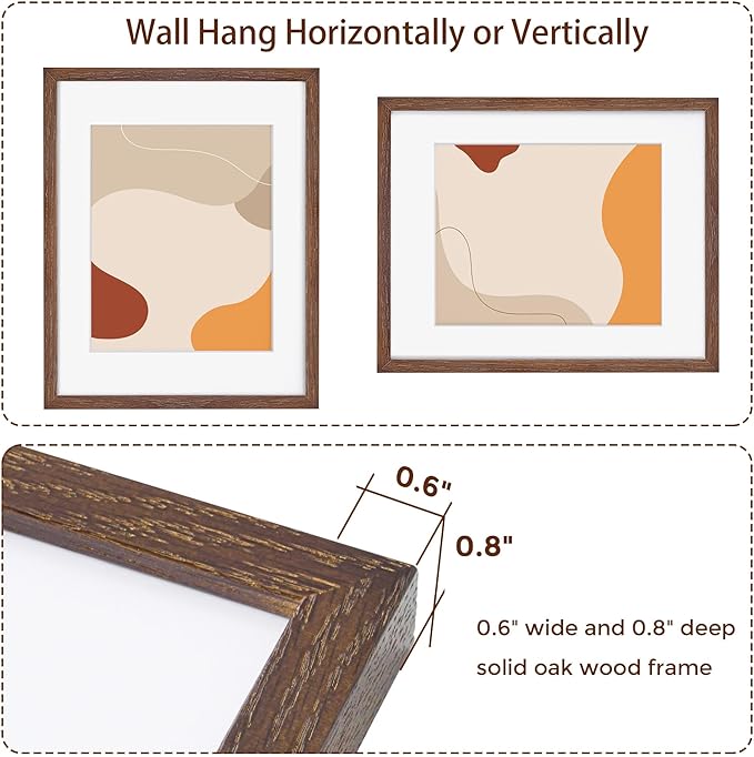 Fun Memories 11x14 Wood Picture Frame, Set of 3, Natural Oak Frame 11 x 14 with Tempered Glass, 8x10 Matted to Wood, Farmhousr Rustic Wooden Poster 11x14, Walnut Color