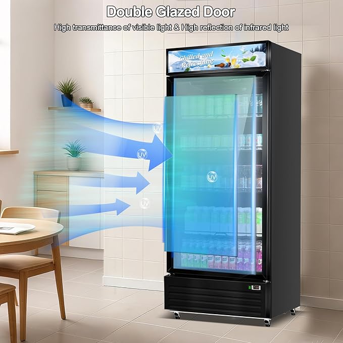 Tylza Commercial Refrigerator with Glass Door Display Beverage Fridge, 21.2 Cu Ft Upright Beverage Cooler Merchandiser with Rebound Door, Fast Cooling, Low Noise, Black