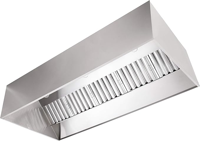 Stainless Steel Commercial Exhaust Only Hood System, Includes Stainless Steel Exhaust Only Hood, Rooftop Exhaust Fan, and Roof Curb (9' Wall Exhaust Only Hood & Fan)