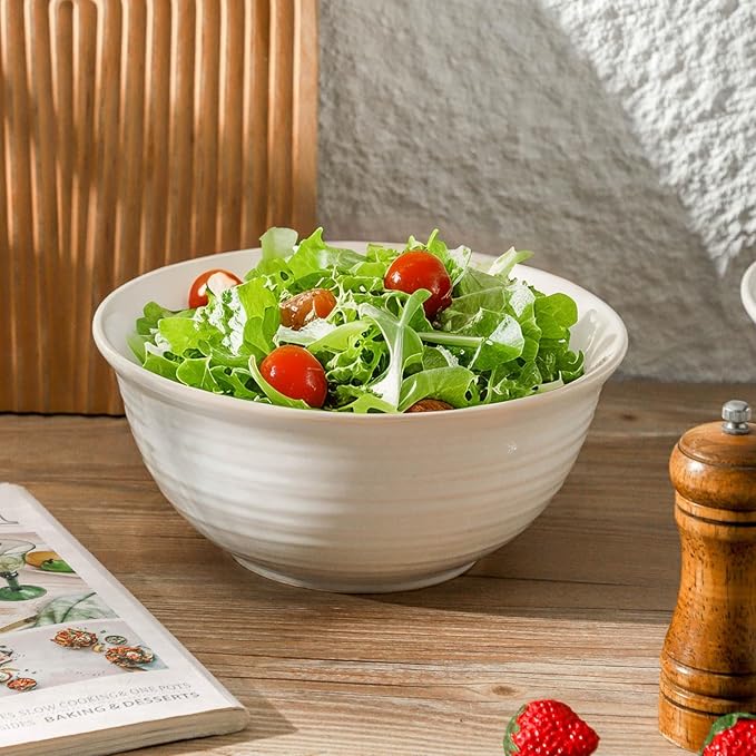 Serving Bowls Set of 2, 9 Inch Large Ceramic Mixing Bowls for Kitchen, Perfect for Salad Pasta Soup Pho Popcorn Baking Cooking, Ideal for Daily Meals Party Dinner Entertaining, Arctic White