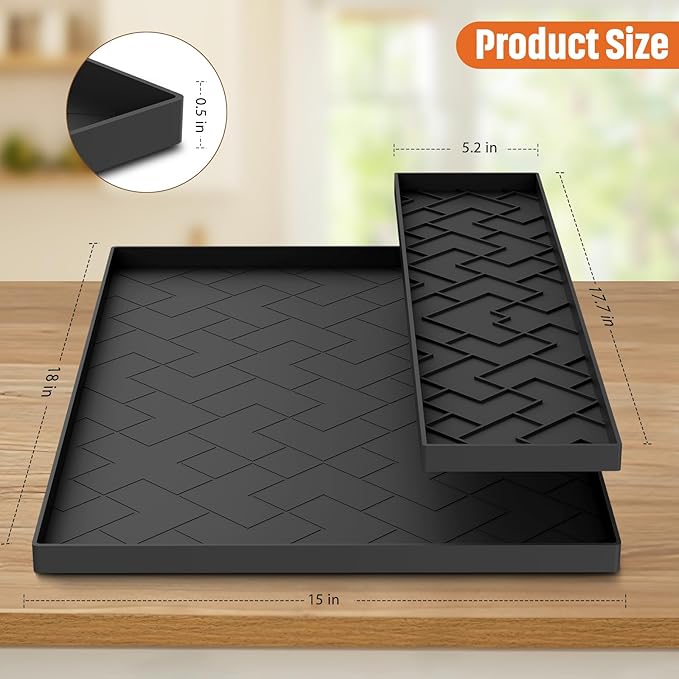 Silicone Mat For kitchen aid Stand Mixer&Blender- Removable 18"*15"*0.5" Countertop Protector Mat, Concave Convex Design, Slip-resistant, shock-absorbing, leak-proof-Stand Mixer Accessories (Black)