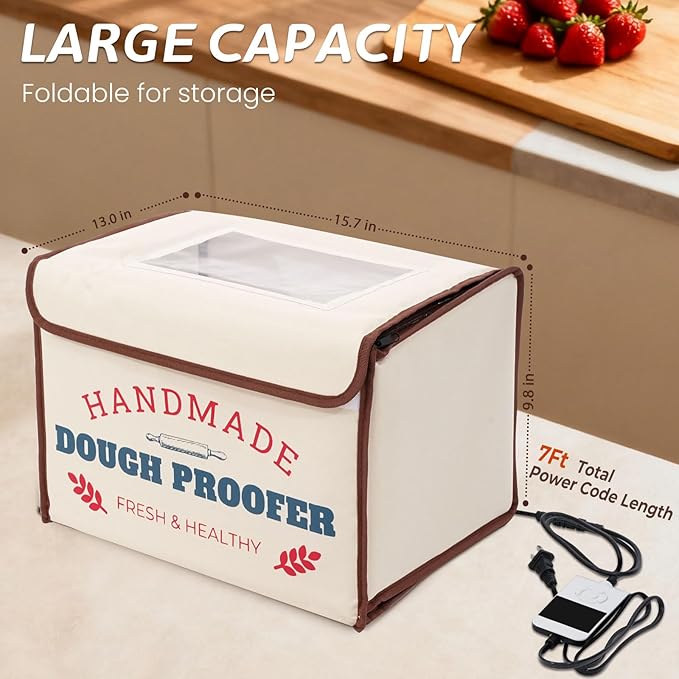 Bread Proofing Box with Heater, 50-130℉ Constant Temp Dough Proofer, 3-Sided Heating & 24H Timer, Foldable Fermentation Box for Sourdough Starter, Pizza Dough, Yogurt