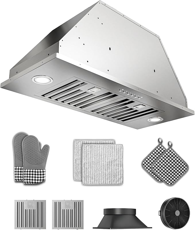 30 inch Stainless Steel Insert Range Hood - 900 CFM, Ultra-Quiet 4-Speed Vent, Button Control, LED Lights, Ducted/Ductless Convertible