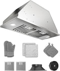 30 inch Stainless Steel Insert Range Hood - 900 CFM, Ultra-Quiet 4-Speed Vent, Button Control, LED Lights, Ducted/Ductless Convertible