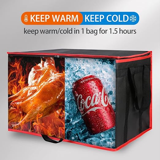 Insulated Food Delivery Bag with Hard Bottom - Extra Stable and Durable Catering Bag, 3XL Thermal Cooler Tote for Hot and Cold Food Transport - Ideal for High-Volume and Restaurant Deliveries