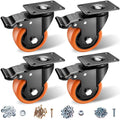 Casters, 3" Caster Wheels, Orange Polyurethane Castors, Top Plate Swivel Wheels, Casters Set of 4, Locking Casters for Furniture and Workbench, Heavy Duty Casters, 4 Pack Casters with Brake