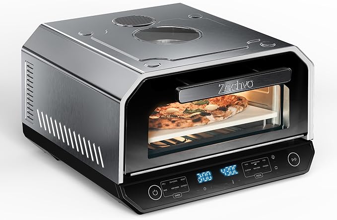 Indoor Pizza Oven, Makes 12 Inch Pizzas in 90 Seconds, Heats up to 850°F Countertop Pizza Oven, 6 Touchscreen Presets Electric Pizza Oven for Kitchen, Baking Tray & Pizza Stone Peel Included-Silver