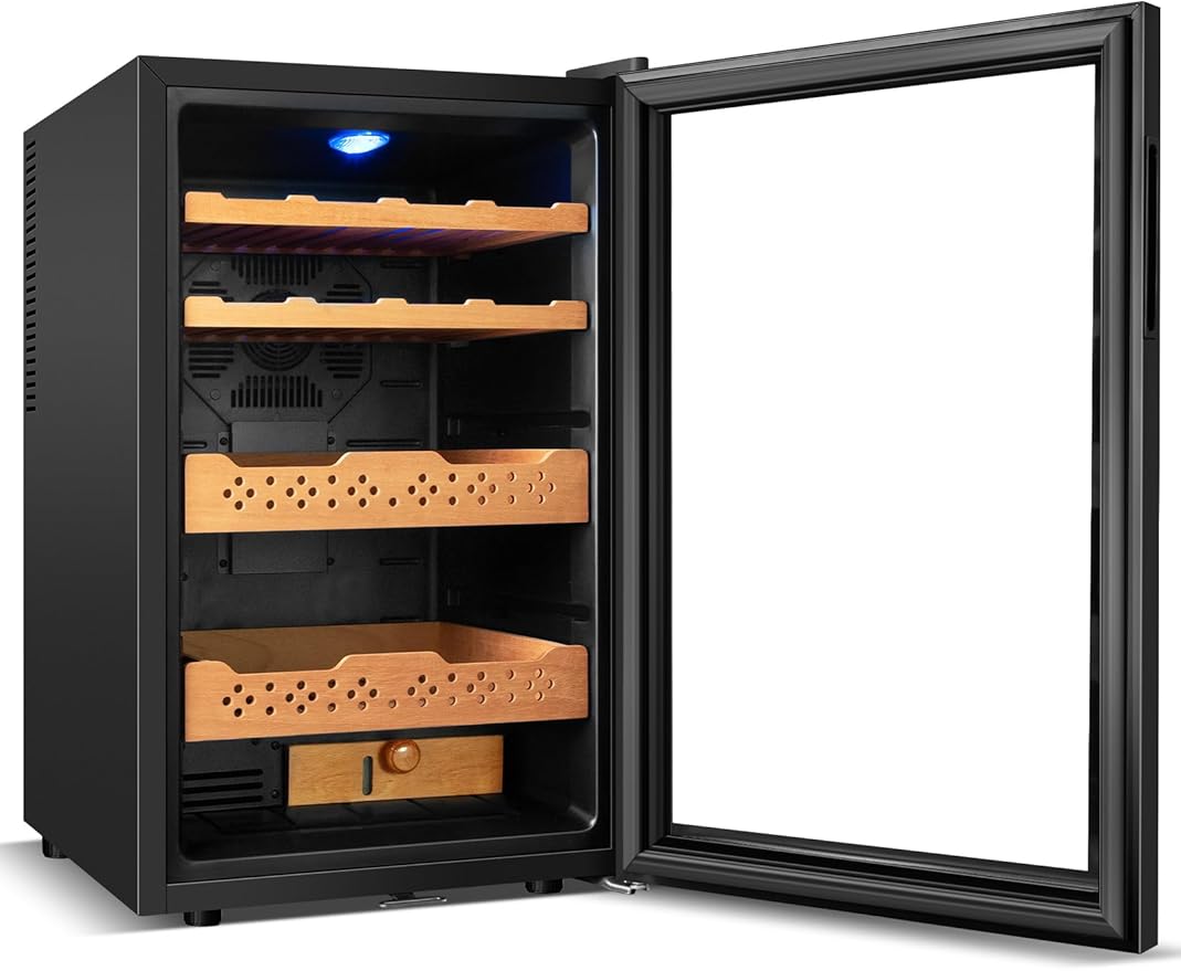 Electric Humidor 70L,400 Counts Capacity,Smart Temp & Humidity Control (59-72°F, 60-75% RH),Digital LED Screen,Safety Lock,Thermostatic Cooler Gift for Men