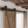 CCJH 14.5FT Sliding Barn Door Hardware Kit, Heavy Duty, Smoothly and Quietly, Easy to Install, Fit 43.5" Width Double Door Panel, Basic Style Hangers Black