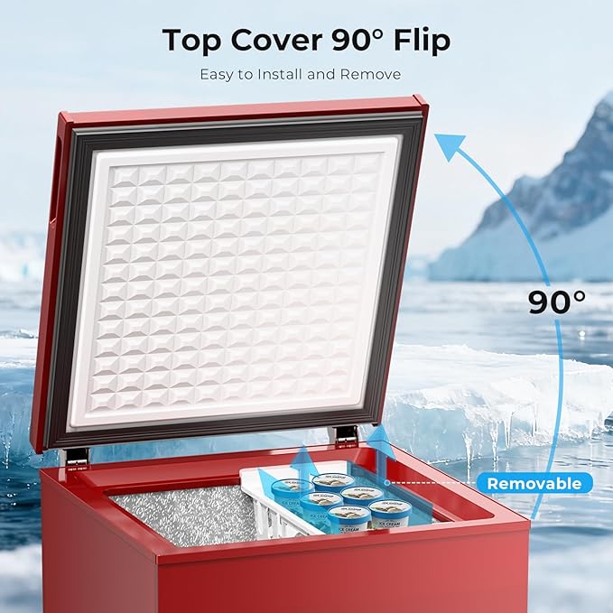 Antarctic Star Chest Freezer 3.2 Cubic Feet 14℉ to -40℉ Low Temperature Freezer with Removable Basket, Free Standing Top open Door Deep Freezer, Adjustable Temperature for Home, Basement, Kitchen, Red