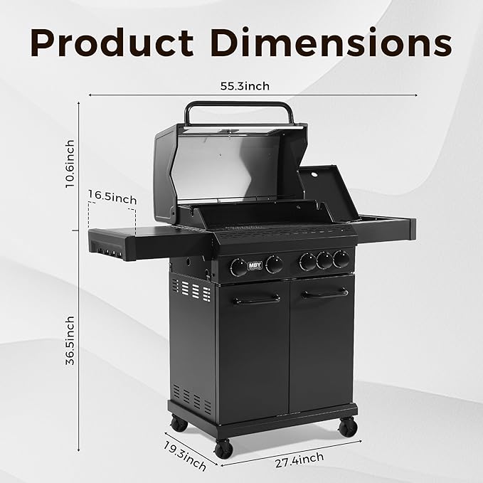 4-Burner Propane Gas Grill, 50,000 BTU Heavy Duty Outdoor BBQ Grill with Side Burner, Cast Iron Cooking Grates & Griddle for Backyard Barbecue