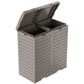 Outdoor Trash Can with Lid, Outdoor Trash Bin & Pull-Out Liquid Drawer, Dual Lid Closure Design, Waterproof Resin Garbage Can Container for Patio, Backyard, Deck (Grey, 76 Gallon)