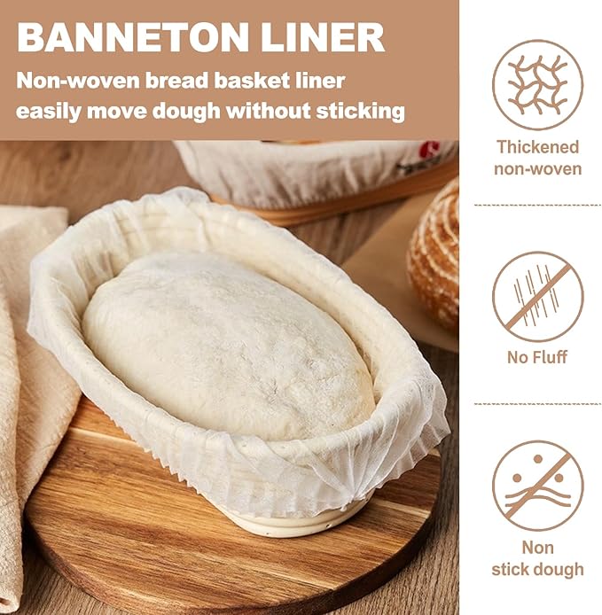 100 Pcs Banneton Liner,Banneton Bread Proofing Basket Non Woven Liners Non-Stick Dough,Bread Proofing Cover,Elastic Banneton Basket Liner,Sourdough Bread Baking Supplies