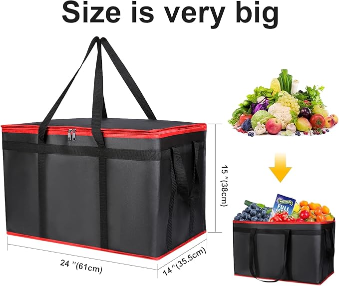 musbus For doordash catering bag 22x14x13 Black Red Insulated Food Delivery Bag Cooler Bags Keep Food Warm Catering Therma for doordash Catering Cooler BagsTherma Shopper hot XXXL 22w x 14 lx 13d