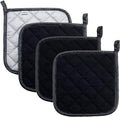 Joyhalo 4 Pack Pot Holders - Heat Resistant Oven Hot Pads, Terry Cloth, Black