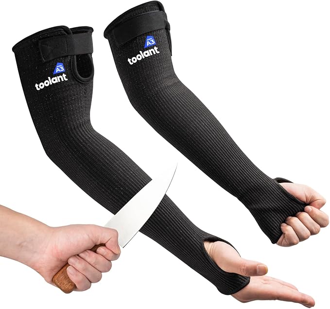 OriStout Cut Resistant Farmers Sleeves with Thumb Hole, Protective Arm Sleeves, for Gardening, Welding, Kitchen, Arm Guards for Biting, Pet Grooming, Black, 1 Pair