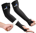OriStout Cut Resistant Farmers Sleeves with Thumb Hole, Protective Arm Sleeves, for Gardening, Welding, Kitchen, Arm Guards for Biting, Pet Grooming, Black, 1 Pair