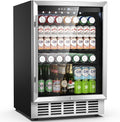 24 Inch Beverage Refrigerator, 190 Cans Built-in/Freestanding Beverage Cooler, Digital Memory Under Counter Beer Fridge with Glass Door, Safety Locks, Removeable Racks (Glass Door)
