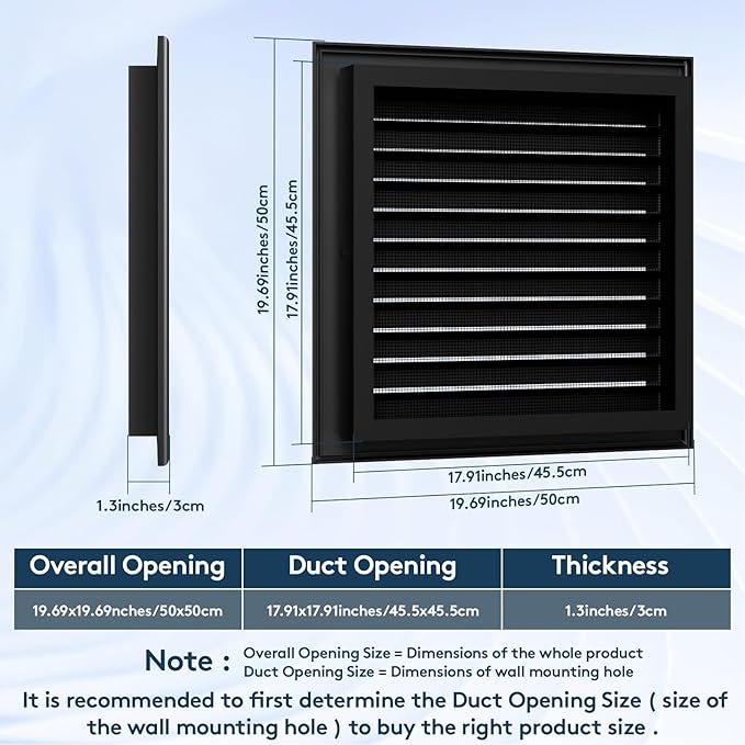 20" X 20" Gable Vent Aluminum Gable Vents for Houses Attic Vent Shed Vents Cover Exterior with Screen Mesh Alloy Wall Vent Ventilation for Home Garage Attic Ceiling - Vent Opening: 18" x 18" Black