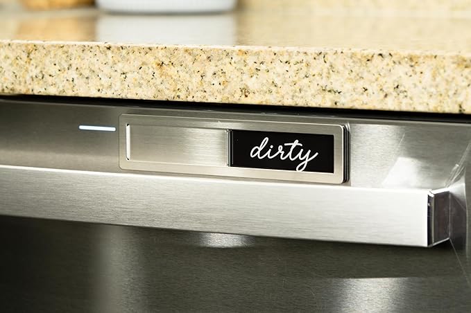 Stainless Steel Dishwasher Magnet Clean Dirty Sign - Clean/Dirty Magnetic Signs That Says Clean & Dirty for Home or Kitchen - Optional Adhesive for Non-Metal Surfaces - Black and White