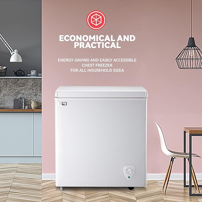 5.0 Cu.Ft Chest Freezer WANAI Deep Freezers Large Storage 7 Temperature Control Low Noise with Removable Basket for Dorm Apartment Home Kitchen