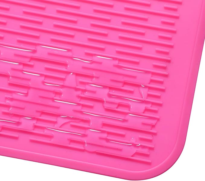 Silicone Dish Drying Mat for Multiple Usage,Easy clean,Eco-friendly,Heat-resistant Silicone Mat for Kitchen Counter or Sink,Refrigerator or Drawer Liner Rose XL 18 inches x 16 inches