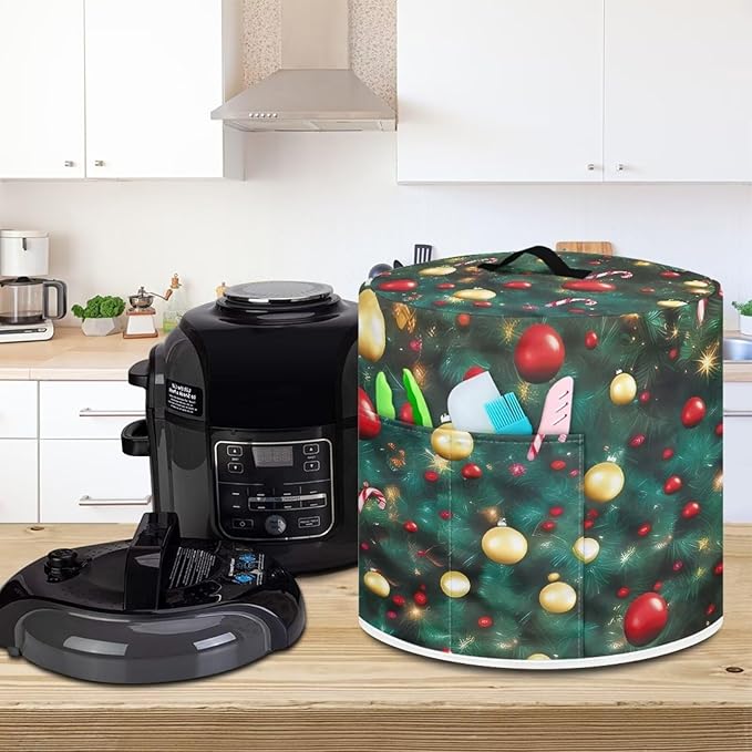 Christmas Green Dust Cover Instant Pot and Extra Accessories Dust Proof Easy to Clean Pressure Cooker Cover Electric Appliance Cover Air Fryer Accessories with Storage Pocket Size S