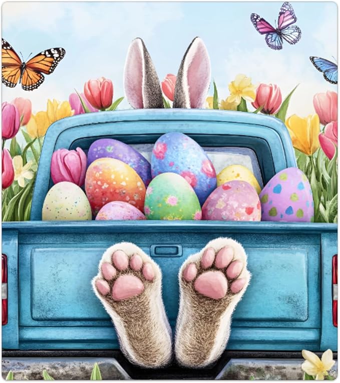 Easter Bunny Egg Truck Dishwasher Magnet Cover Front Dishwasher Cover Decor Reusable Magnetic Door Cover Panel Decal Home Appliances Stickers Kitchen Refrigerator Fridge 23"x26"