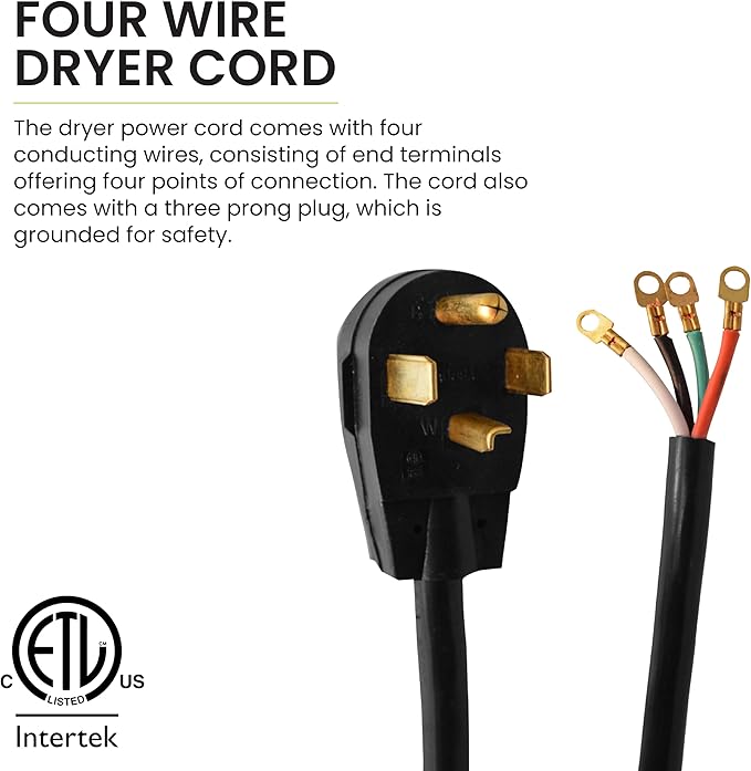 GoGreen Power (GG-27306) 6’ 4-Wire Dryer Cord, 30 Amps, 6 Ft