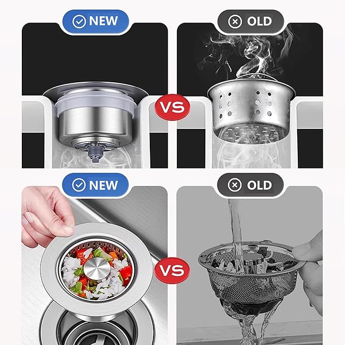 3 in 1 Pop Up Kitchen Sink Drain Strainer, with an Extra Basket Strainer, Kitchen Sink Drain Stopper for US Standard 3-1/2 Inch, Brass Material Electroplate Silver (Model E Copper Silver)