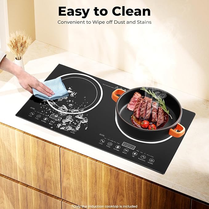 Double Induction Cooktop, 1200W+1200W Electric Cooktop with LED Display and Timer, Built-in and Countertop Stove Top for 4.72-9.65 inches Diameter for Home Kitchen, Flat, Restaurant
