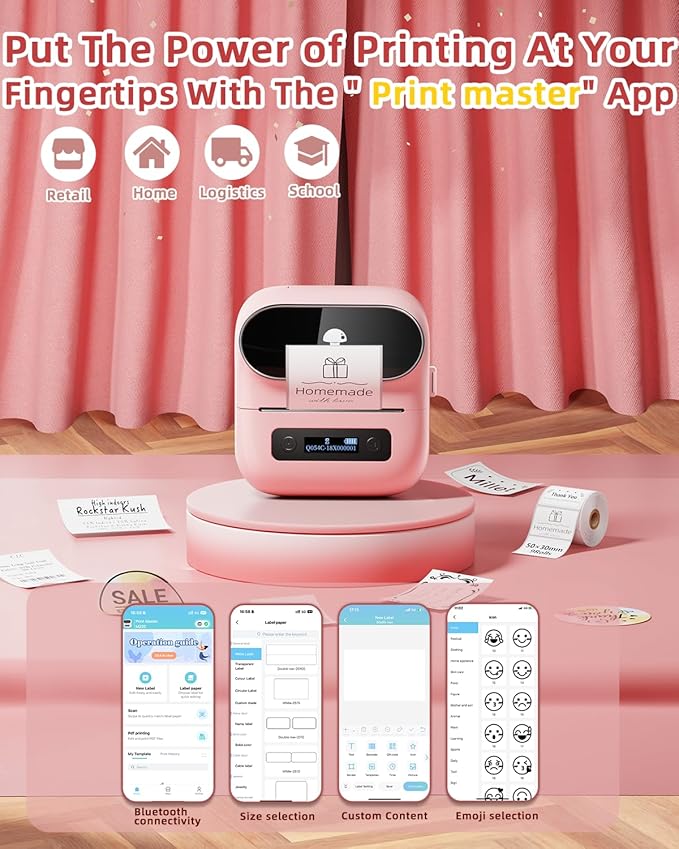 Phomemo M220 Bluetooth Label Maker - Portable Thermal Printer for Small Business Office Home - 700+ Templates 6000+ Icons - Compatible Phone, PC