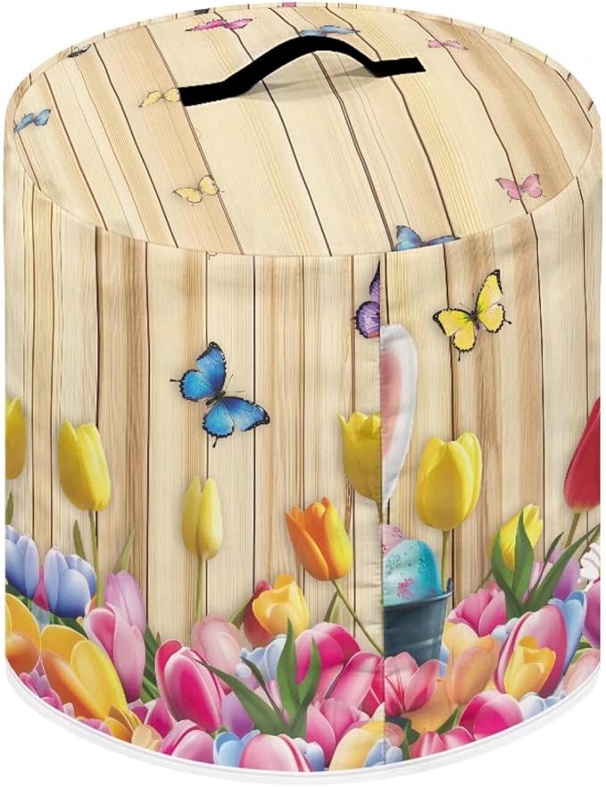 Rabbit Tulip Butterfly Print Appliance Cover Dust Cover for 3 Quart Electric Pressure Cooker Easter Decoration Rice Cooker Cover for Air Fryer Dustproof Protective Cover Bag