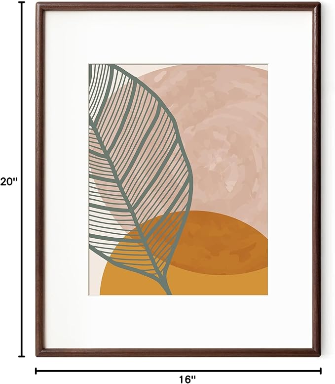 Axeman 16 x 20 Walnut Frame - Rounded Corner 16x20 Picture Frame Matted to 11x14 - Natural Walnut Wood Photo Frame with Tempered Glass for Wall Mount Display