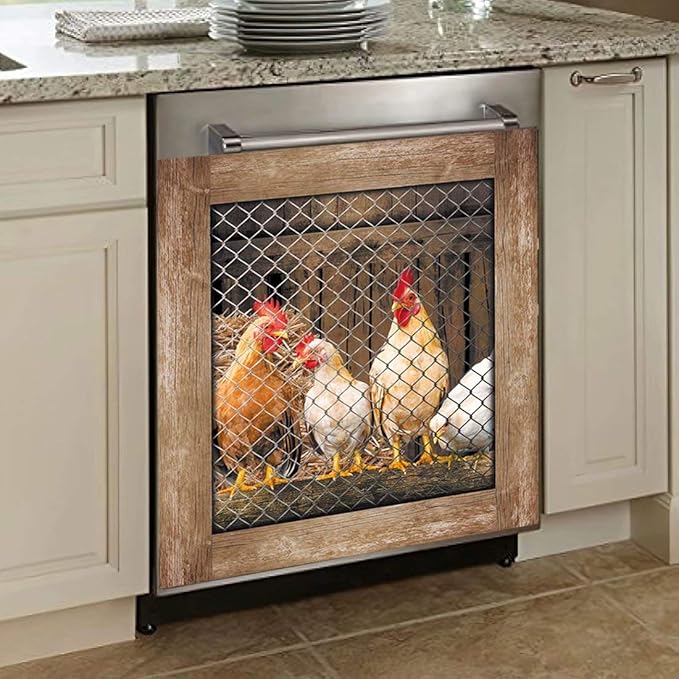 Awak Kitchen Decor Rooster Dishwasher Sticker Magnet Cover,Country Chicken Fridge Door Panels,Farmhouse Hen Refrigerator Magnetic Decals for Home Appliances,Easy To Trim 23 inchx26 inch
