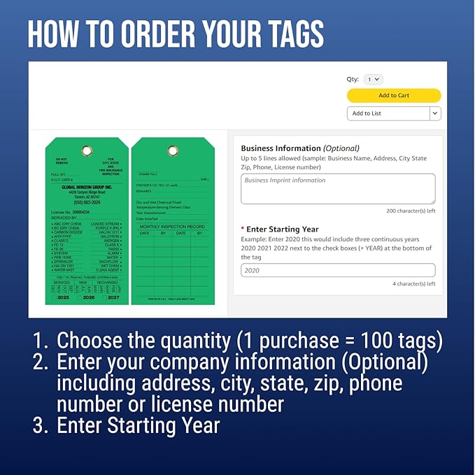 Tags 4 Less Custom Fire Extinguisher Tags – Preventative Maintenance Labels for Monthly Inspections, Alternative to Safety Sticker for Easy Record-Keeping – Pack of 100 (Dark Green, Vinyl Plastic)