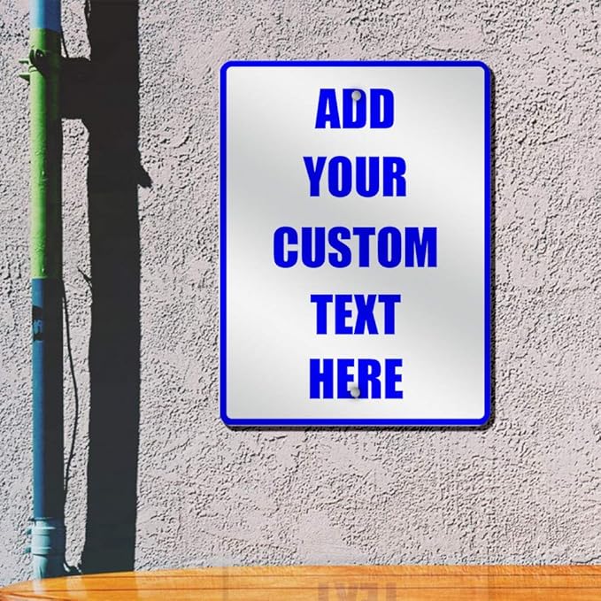 Aluminum Weatherproof Metal Sign Multiple Sizes Custom Personalized Text Here White Blue Notice Travel Vertical Street 18x24Inches
