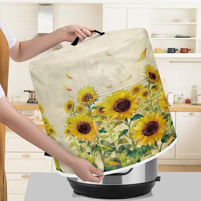 Xoenoiee Sunflowers Pattern Kitchen Appliance Dust Covers with Pockets, Electric Pressure Cooker Cover Compatible with Crock Pot, Rice Cooker Cover, for 3 Qt