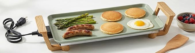 Living+ 19-Inch Electric Griddle – Large Nonstick Griddle Pan Electric, Flat Top Grill & Pancake Griddle, 1400W Indoor Electric Griddle Nonstick with Detachable Thermostat, Cool Touch Handles, Mint