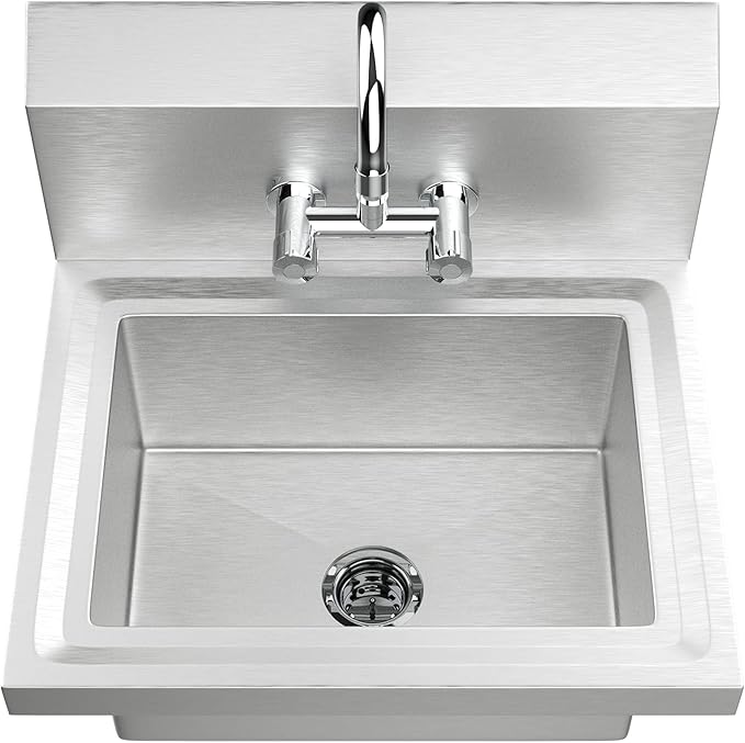 Bonnlo Upgraded Commercial Hand Wash Sink Stainless Steel Prep/ Bar Sinks - Wall Mount Utility Sink with Faucet, Heavy Duty Hand Washing Basin for Commercial Restaurant RV Kitchen, 17x 15 x 14
