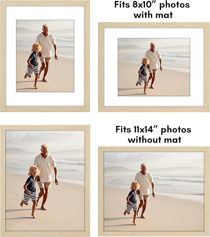 Americanflat 11x14 Picture Frame with Polished Plexiglass - Set of 5 - Use as 8x10 Frame with Mat or Display 11x14 Photo Without Mat - Galleria Collection - Picture Frames for Wall - Natural Oak