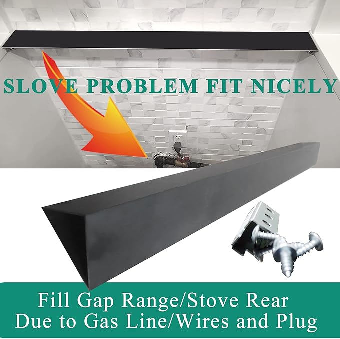 36" Slide In Range or Stove Rear Filler Trim Kit, Universal Fill Strip for Gap Between Slide-In Stove Range and Wall, W10113901A Compatible with Whirlpool and Most Brand, Durable Aluminum, Black