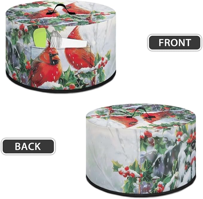 Cardinal Holly Snow Print Slow Cooker Cover with Storage Pocket Stain Resistant Winter Slow Cooker Cover for Kitchen Extra Accessories Fit 6/7/8 Quart Electric Oval Crock Pot Christmas Decor