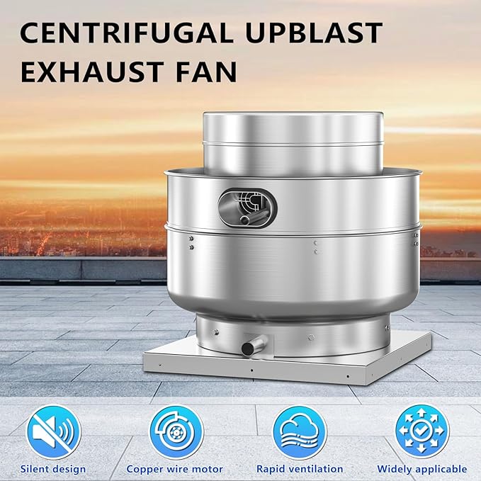 Restaurant Hood Grease Rated Exhaust Fan- Food Truck High Speed Direct Drive Centrifugal Upblast Exhaust Fan 1HP 110 Volt Single Phase Motor 3500 CFM