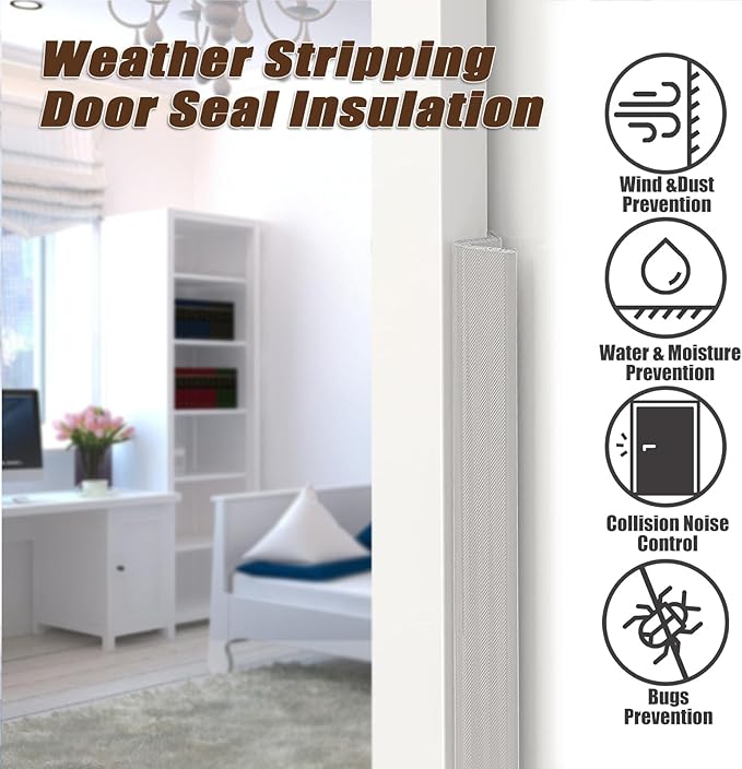19.6 FT Door Frame Adhesive Weather Stripping Seal Strip PU Foam, PE Cover, Groove Slot Installation for Large Gap, Sound Heat Insulation, Dust Water Moisture Prevention (19.6ft, Black，Adhesive)