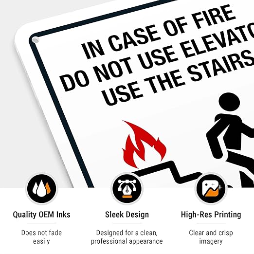 in Case of Fire Do Not Use Elevator Use The Stairs Bilingual Sign, Fire Safety Sign, 10x7 Inches, 55 mil Thick HDPE (high Density polyethylene), Made in USA