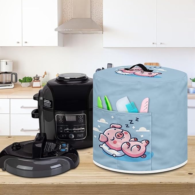 Xoenoiee Cute Pig Blue Pattern Pressure Cooker Cover for Instant Pot, Kitchen Appliance Dust Cover with Pockets for Rice Cooker Air Fryer Slow Cooker, for 3 Qt Pot