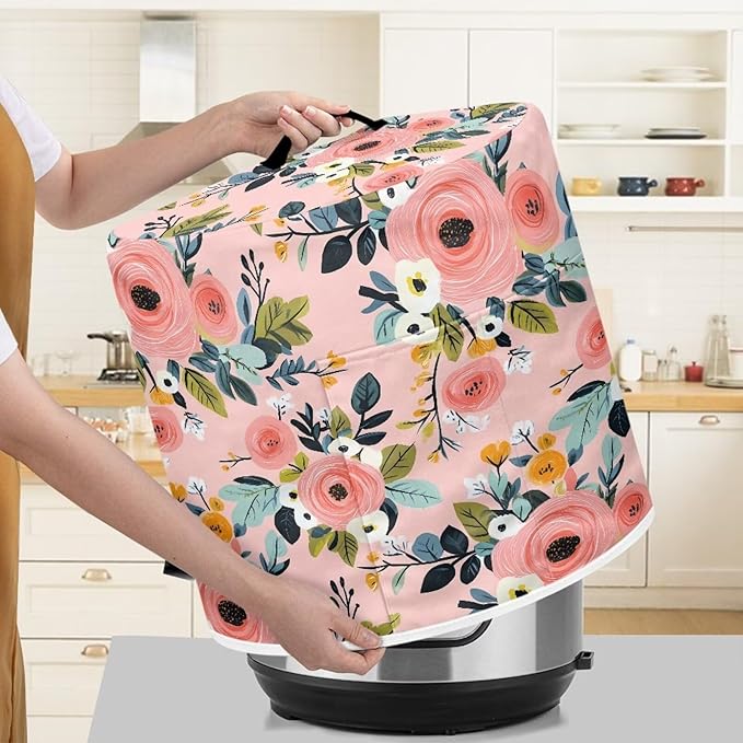 TODIYADDU Elegant Rose Pressure Cooker Cover for 3 Quart Insulated Kitchen Appliance Dust Cover for Round Pressure Cooker Slow Cooker Practical Air Fryer Accessories